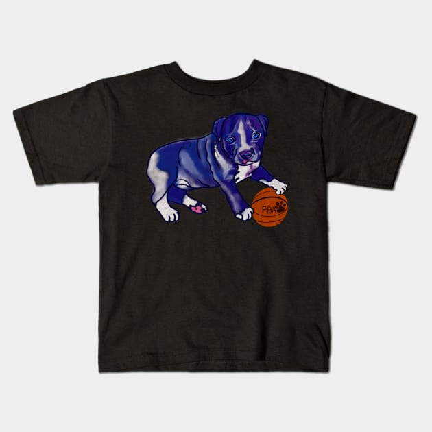 Painting of Blue line pit bull dog basket ball player- cute pitbull in the with it’s pitbull basketball association ball Kids T-Shirt by Artonmytee